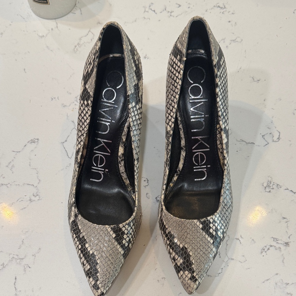 Calvin Klein Snakeskin Heels - Black and Cream
